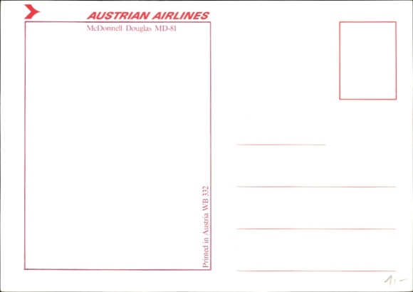 Postcard Austrian passenger aircraft of Austrian Airlines, McDonnell Douglas MD-81
