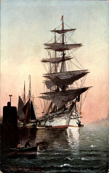 Künstler Ak Nister, Ernest, Dreimaster vor Anker