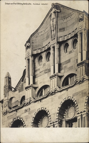 Art Nouveau PC Karlsruhe in Baden Württemberg, building, gable, architect Hermann Billing