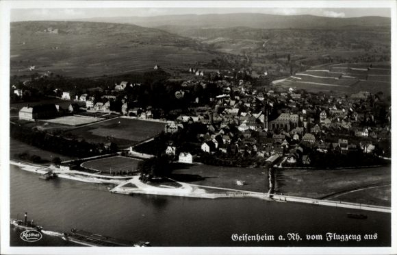 Postcard Geisenheim am Rhein Hesse, aerial photograph
