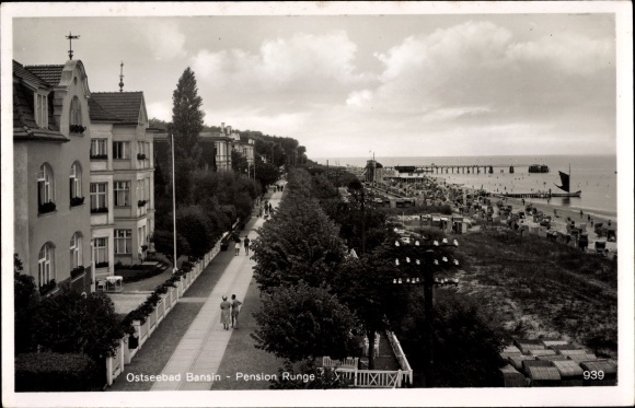 Postcard Baltic resort Bansin Heringsdorf on Usedom, Pension Runge, beach