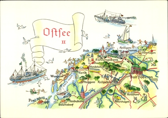 Maps Postcard Rerik, Baltic Sea, Buk, Wustrow, Poel, Kühlungsborn, Bad Doberan