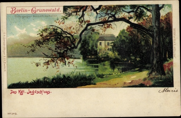Halt against the light Postcard Berlin Zehlendorf Dahlem, royal hunting lodge Grunewald, Meteor