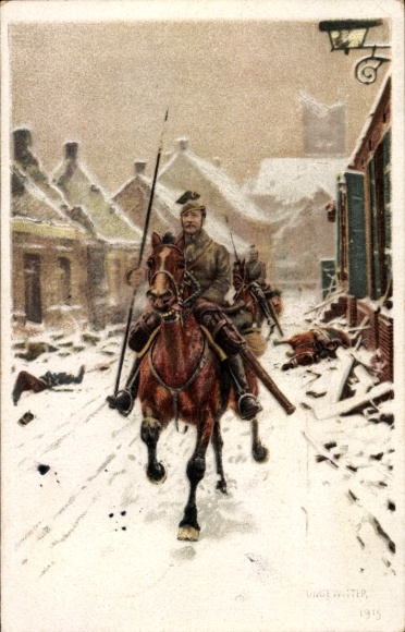 Artist PC Gegewitter, Hugo, Duitse Uhlan, Winter 1915, sneeuw
