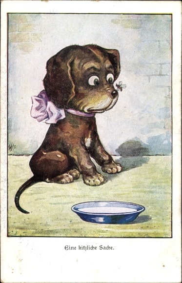 Artist PC Scheuermann, Willi, A ticklish thing, dog with an insect on its nose