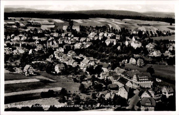 Postcard Schömberg in the Black Forest Württemberg, high altitude health resort Black Forest, aerial photograph, landscape