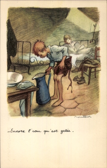 Artist PC Poulbot, Francisque, boys, frozen water in a jug, Ligue Nationale against le Taudis