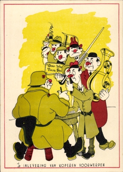 Künstler Ak Wehrmacht Soldaten, Rückgabe von Kupferobjekten, II WK