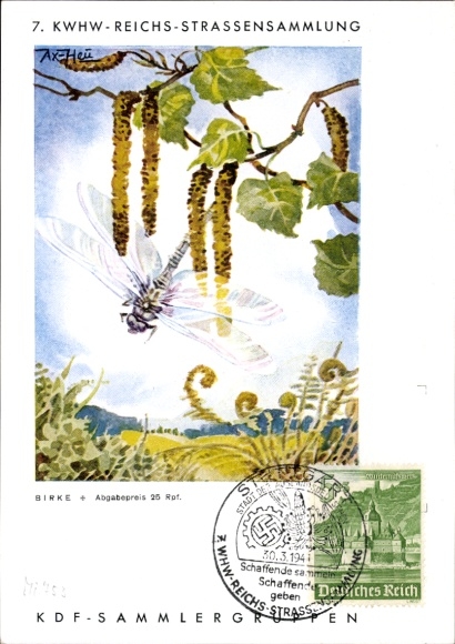 KP artystyczna Axster Heudtlaß, 7. KWHW Reich Street Collection, grupy kolekcjonerskie KDF, brzoza, ważka