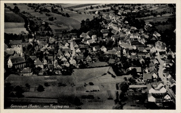 Postcard Gemmingen in Baden, aerial photograph