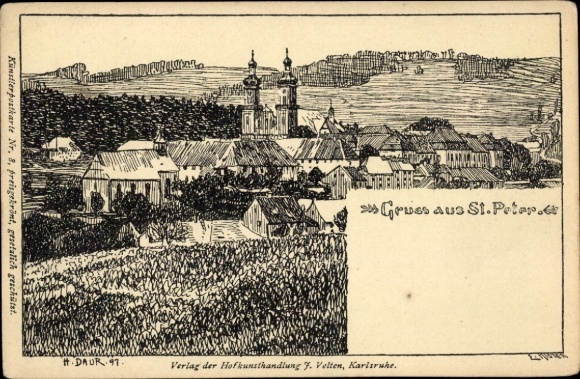 Artist Postcard Daur, H., St. Peter Hochschwarzwald, general view of the town