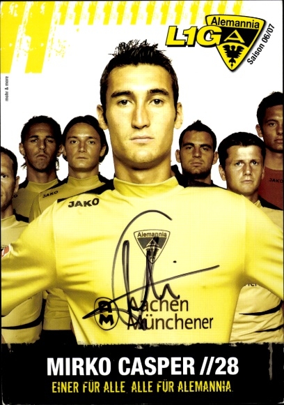 Handtekeningkaart voetballer Mirko Casper, Alemannia Aachen, handtekening