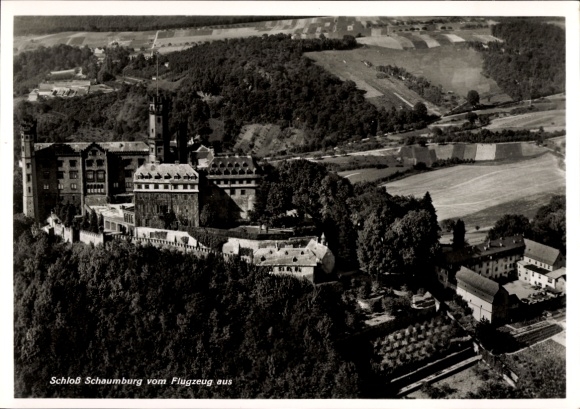 Postcard Balduinstein on the Lahn, Schaumburg Castle, aerial photograph