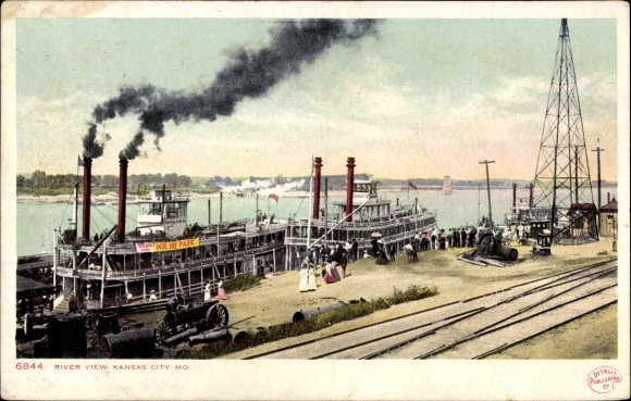 Ak Kansas City Missouri USA, uitzicht op de rivier, stoomboot