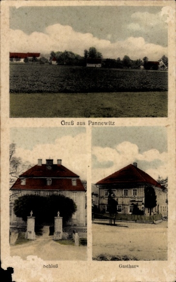 Ak Pannewitz am Taucher Burkau, Gesamtansicht, Schloss, Gasthaus