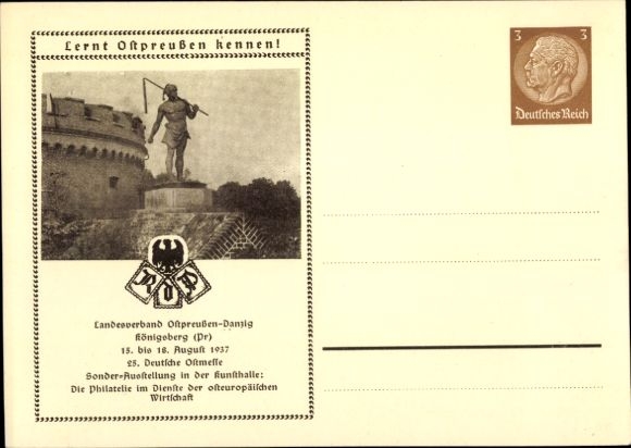 Postwaardekaart Kaliningrad Königsberg Oost-Pruisen, 25e Duitse Oostmarkt, speciale tentoonstelling 1937