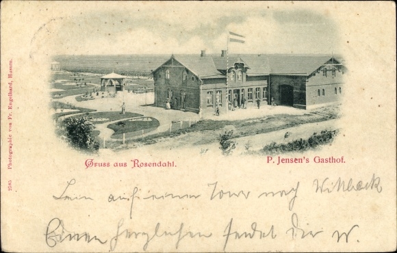 Ansichtkaart Rosendahl Mildstedt in Noord-Friesland, herberg P. Jensen