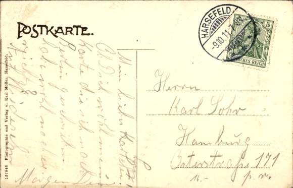 Postcard Harsefeld in Lower Saxony, partial view, Royal Forestry Office, Marktstraße