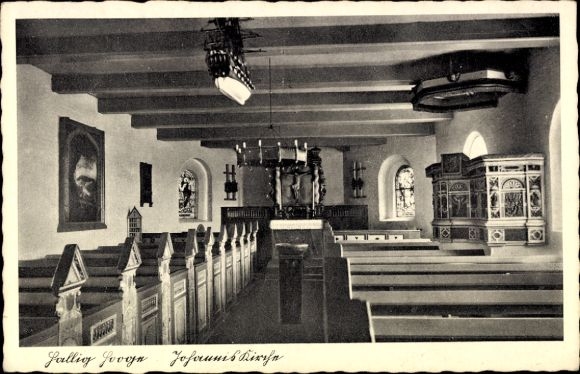 Ak Hallig Hooge in Nordfriesland, Johanniskirche, Innenansicht