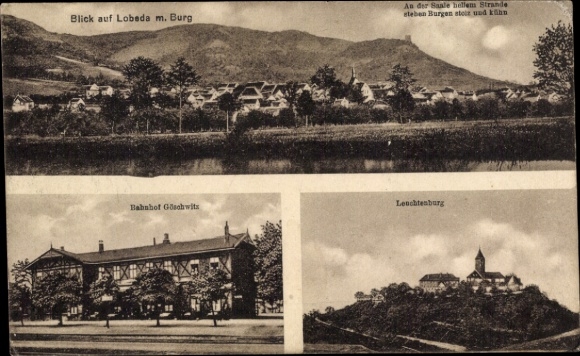 Ansichtkaart Lobeda Jena Thüringen, overzicht met kasteel, treinstation Göschwitz, Leuchtenburg
