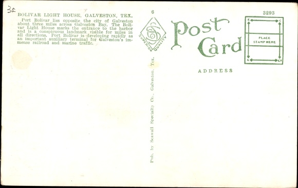 Postcard Galveston Texas USA, Bolivar Lighthouse