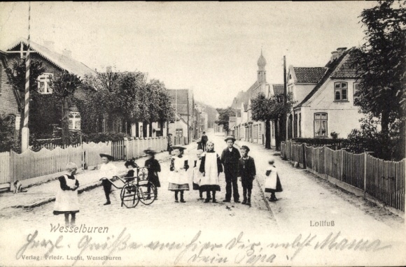 Ansichtkaart Wesselburen in Dithmarschen, Lollfuß, kinderen