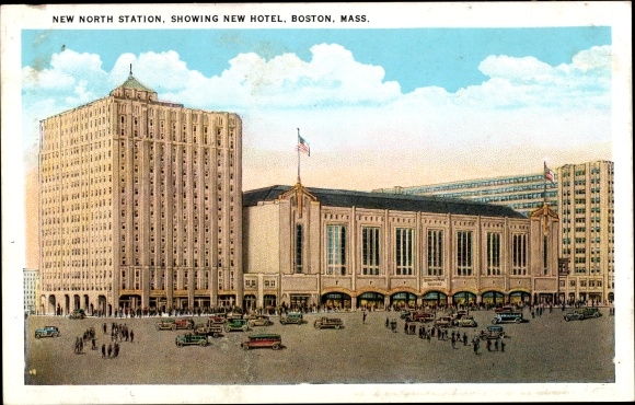 Ak Boston Massachusetts Usa, New North Station, Resultaat Nieuw Hotel, Exterieur, Plein