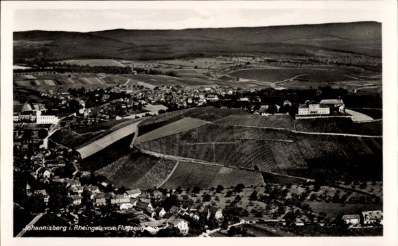Postcard Johannisberg Geisenheim am Rhein Hesse, aerial photograph, vineyards, Rheingau