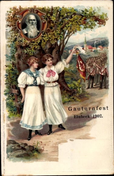 litho Einbeck in Nedersaksen, Gauturnfest 1902, Turnvater Jahn