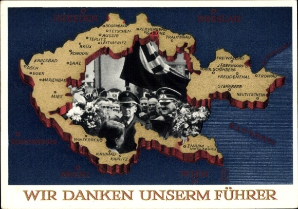 Postal stationery Postcard We thank our Führer, Sudetenland, Bohemia, Moravia, Hitler