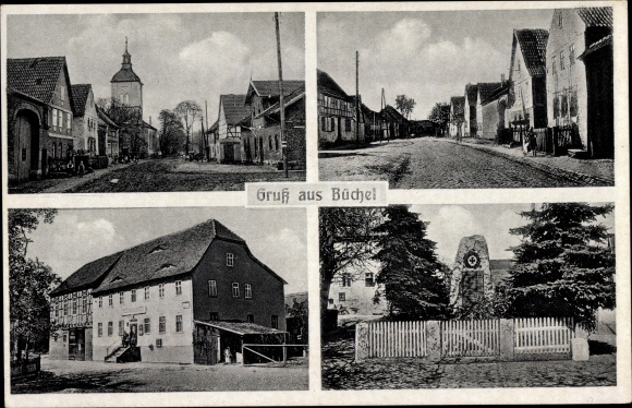 PC Büchel Thuringia, partial views, war memorial, street sections, inn