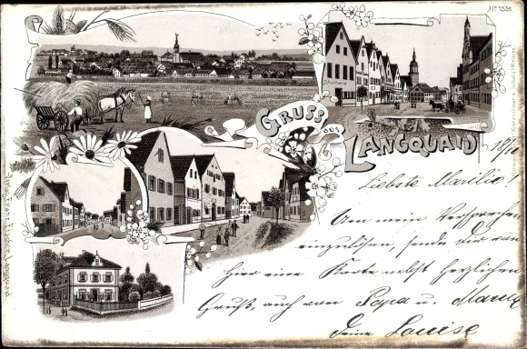 Chromo-Litho Langquaid Lower Bavaria, street sections, partial views