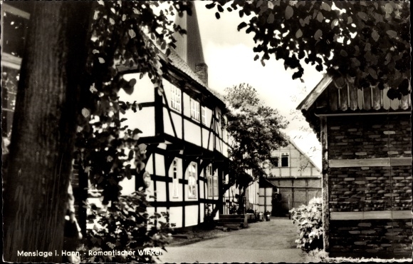 Ak Menslage in Nedersaksen, romantische hoek, vakwerkhuizen