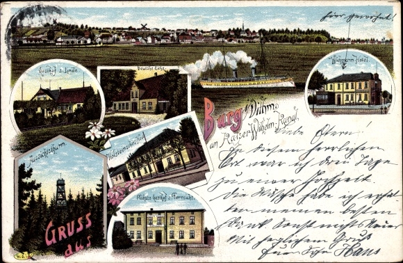 Zamek lito w Dithmarschen, hotel, zajazd zur Linde, dom Holsteinsches, wieża widokowa, parowiec