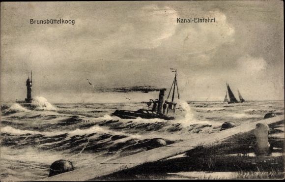 PC Brunsbüttelkoog Brunsbüttel in Dithmarschen, canal entrance, stormy seas