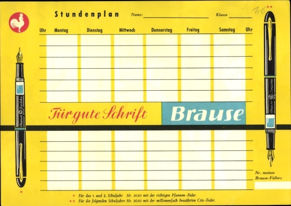 Timetable Brause cartridge filler, for good writing, world map around 1960