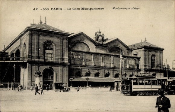 Postcard Paris XV Vaugirard, Gare Montparnasse, tram