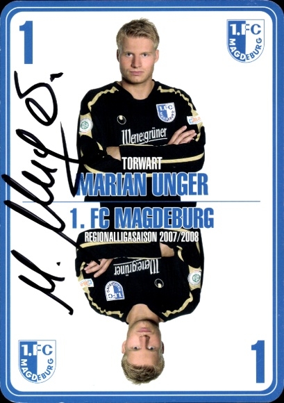 Handtekeningkaart voetballer Marian Unger, 1. FC Magdeburg, handtekening