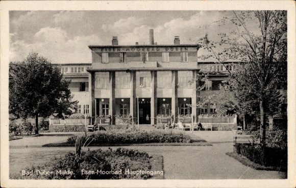 Postcard Bad Düben Mulde, main entrance Eisen Moorbad
