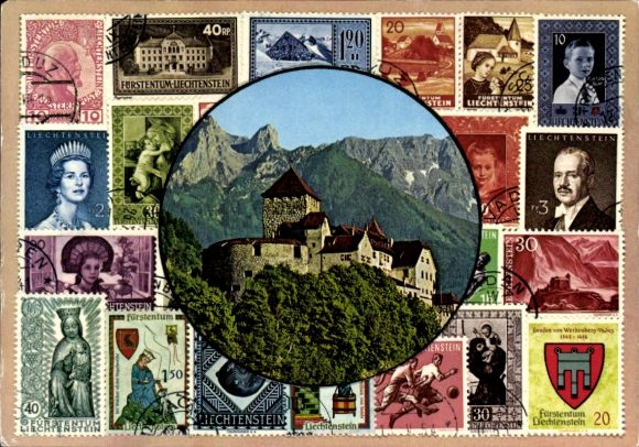Znaczki pocztowe KP Vaduz Liechtenstein, Zamek Vaduz, Rezydencja. panujący książę Liechtensteinu