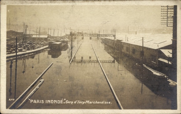 CPA Ivry Val-de-Marne, Paris inondé, Gare d'Ivry Marchandises