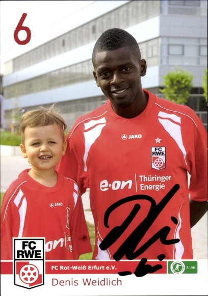 Autograph card footballer Denis Weidlich, FC Rot-Weiß Erfurt, autograph