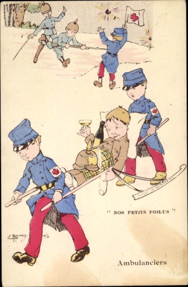 Künstler Ak Nos petits Poilus, Ambulanciers
