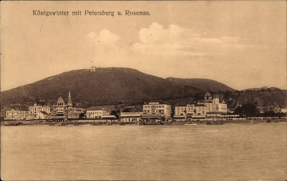 Ak Königswinter am Rhein,  Petersberg, Rosenau, Flusslandschaft,  