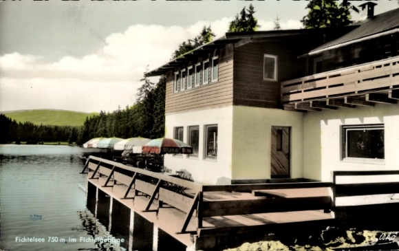 Postcard Fichtelberg in the Fichtelgebirge Upper Franconia, Fichtelsee, Fichtelsee 750 m above sea level, Fichtelgebir...