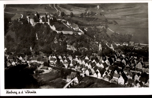 Postcard Harburg an der Wörnitz Swabia, aerial photograph