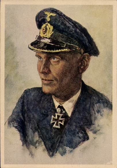 Artist Postcard Graf, Knight's Cross recipient of the Kriegsmarine, Lieutenant Commander Joachim Schepke, Oak Leaves