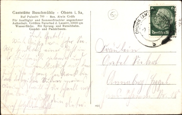 Postcard Ohorn in the district of Bautzen, Gaststätte Buschmühle, owned by Alwin Gräfe