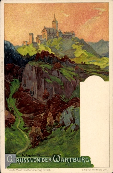 Artysta lito Stagura, A., Lutherstadt Eisenach w Turyngii, widok Wartburga