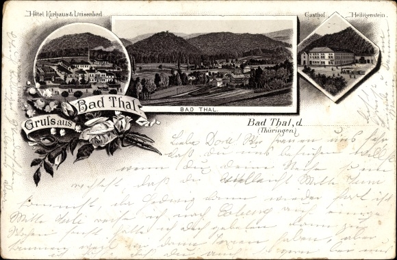 Chromo-Litho Thal Ruhla in the Wartburg district of Thuringia, Hotel Kurhaus and Luisenbad, Gasthof Heiligenstein